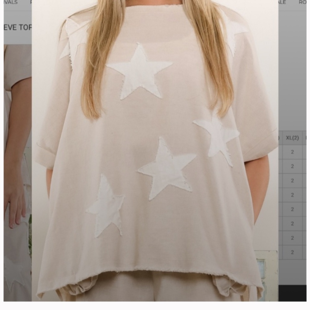 Bluevelvet top Blue Velvet tunic Cream Star Appliqué Top patched boho sz medium